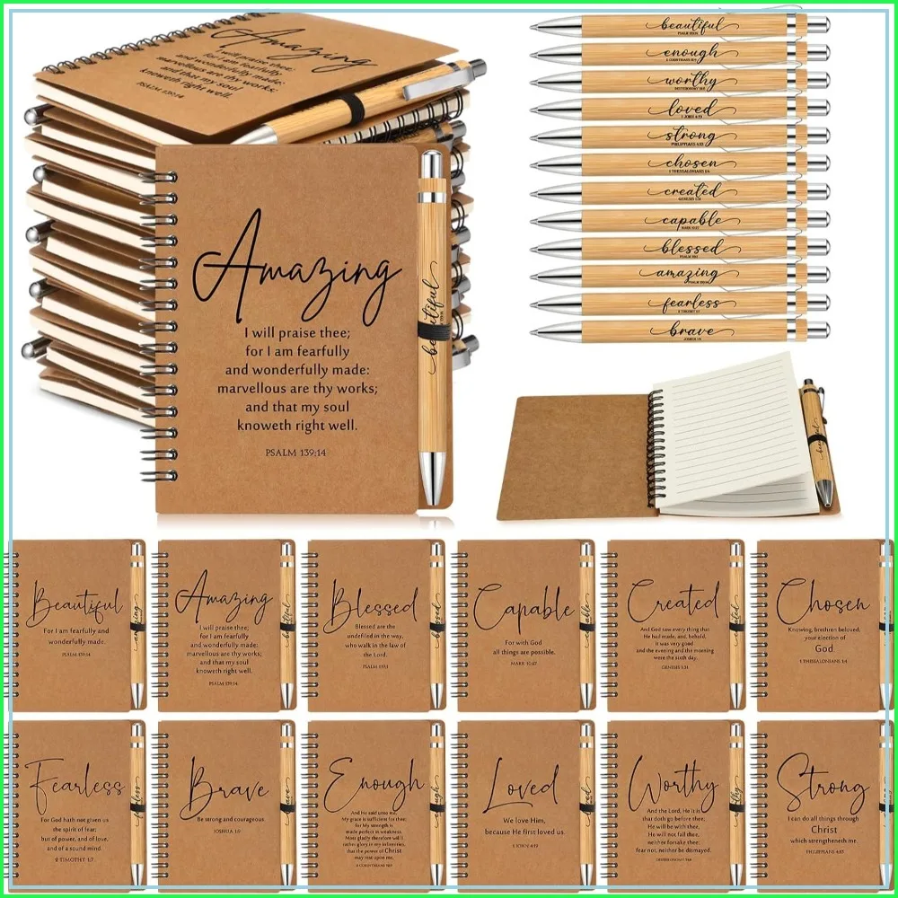 60 Sets Inspirational Bible Verse Spiral Notebook & Bamboo Ballpoint Pen Journal Bulk for Church Sunday School Teacher Party Favors
60 Sets Inspirational Bible Verse Spiral Notebook & Bamboo Ballpoint Pen Journal Bulk for Church Sunday School Teacher Party Favors