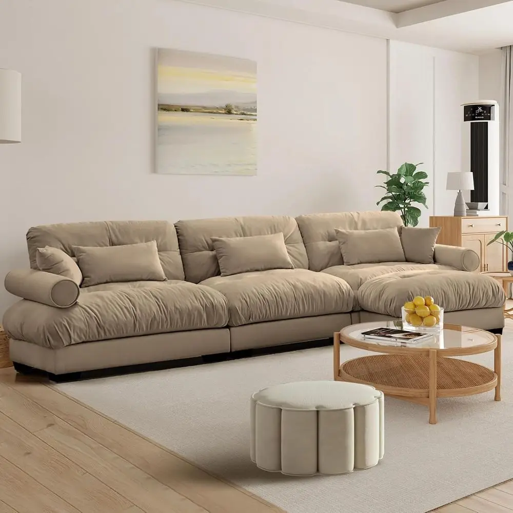 Camel Velvet 3-Seat Cloud Sectional Sofa with Ottoman, 130 L-Shaped Couch for Family Living Room, Pet-Friendly, Deep Seating, Hi
Camel Velvet 3-Seat Cloud Sectional Sofa with Ottoman, 130 L-Shaped Couch for Family Living Room, Pet-Friendly, Deep Seating, Hi