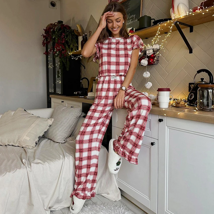 HiLoc Home Брюки в клетку с оборками Костюмы Пижамы Женские винтажные футболки с круглым вырезом и брюки с высокой талией Комплекты из 2 предметов 2026 Повседневные пижамы
HiLoc Home Брюки в клетку с оборками Костюмы Пижамы Женские винтажные футболки с круглым вырезом и брюки с высокой талией Комплекты из 2 предметов 2026 Повседневные пижамы