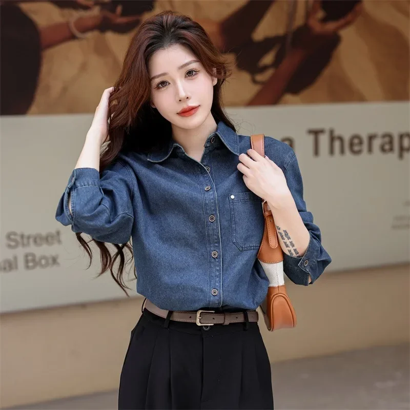 2025 НОВИНКА, весна-осень, синяя джинсовая рубашка для женщин, тонкая джинсовая рубашка с длинными рукавами, хлопковые пуговицы, женские рубашки, джинсовые хлопковые рубашки 
2025 НОВИНКА, весна-осень, синяя джинсовая рубашка для женщин, тонкая джинсовая рубашка с длинными рукавами, хлопковые пуговицы, женские рубашки, джинсовые хлопковые рубашки