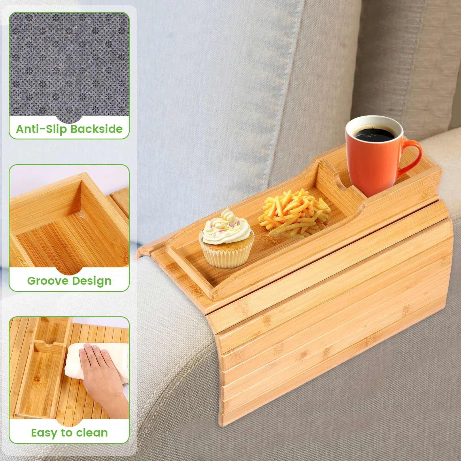 Natural Anti-Slip Bamboo Sofa Armrest Tray, Foldable, Multifunctional, Cup Holder for Cups, Remote Control
Natural Anti-Slip Bamboo Sofa Armrest Tray, Foldable, Multifunctional, Cup Holder for Cups, Remote Control