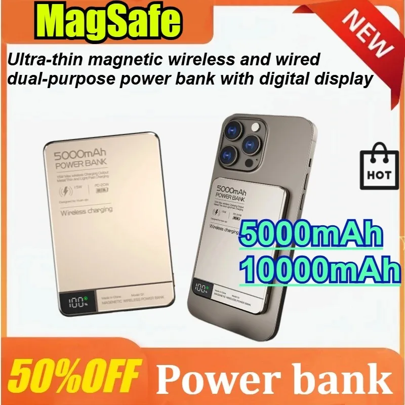 5000/10000mAh Power Bank PD20W USB TYPE C Ultra-thin Magnetic Wireless and Wired Dual-purpose Power Bank with Digital Display
5000/10000mAh Power Bank PD20W USB TYPE C Ultra-thin Magnetic Wireless and Wired Dual-purpose Power Bank with Digital Display
