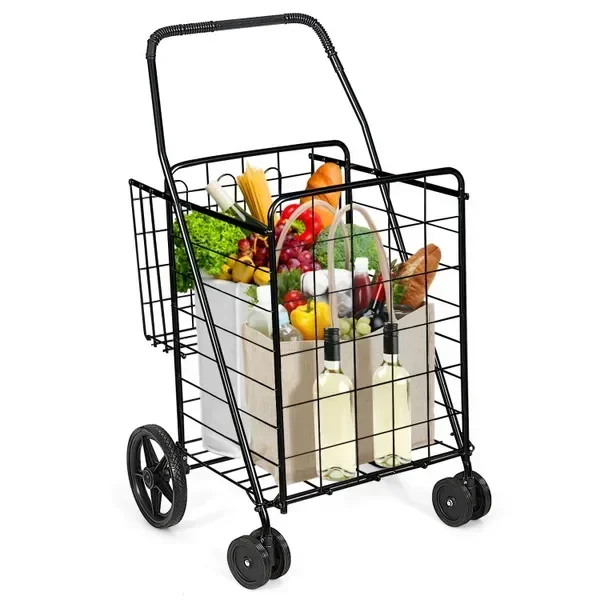 Folding Shopping Cart with Smooth Rolling Wheels and Dual Storage Baskets
Folding Shopping Cart with Smooth Rolling Wheels and Dual Storage Baskets