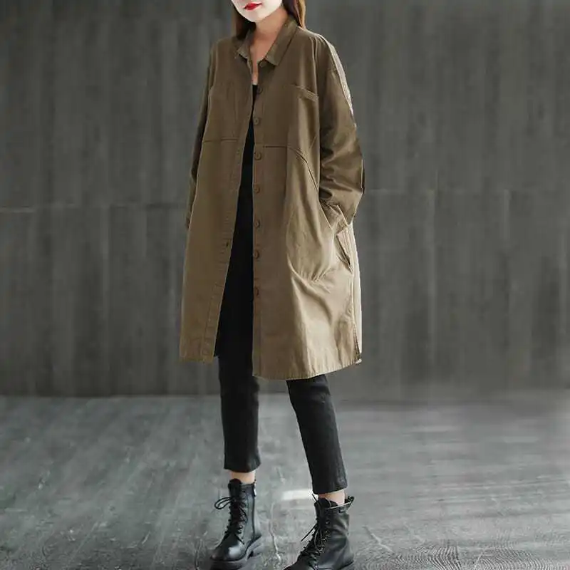 Высококачественное женское повседневное длинное пальто, художественное свободное хлопковое пальто с воротником и одной пуговицей, однотонное весеннее модное пальто
Высококачественное женское повседневное длинное пальто, художественное свободное хлопковое пальто с воротником и одной пуговицей, однотонное весеннее модное пальто