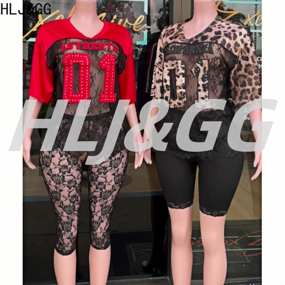 HLJ&GG Fashion Lace Splicing Mesh See Though Two Piece Sets Women V Neck Short Sleeve Top And Shorts Outfits Summer Streetwear
HLJ&GG Fashion Lace Splicing Mesh See Though Two Piece Sets Women V Neck Short Sleeve Top And Shorts Outfits Summer Streetwear