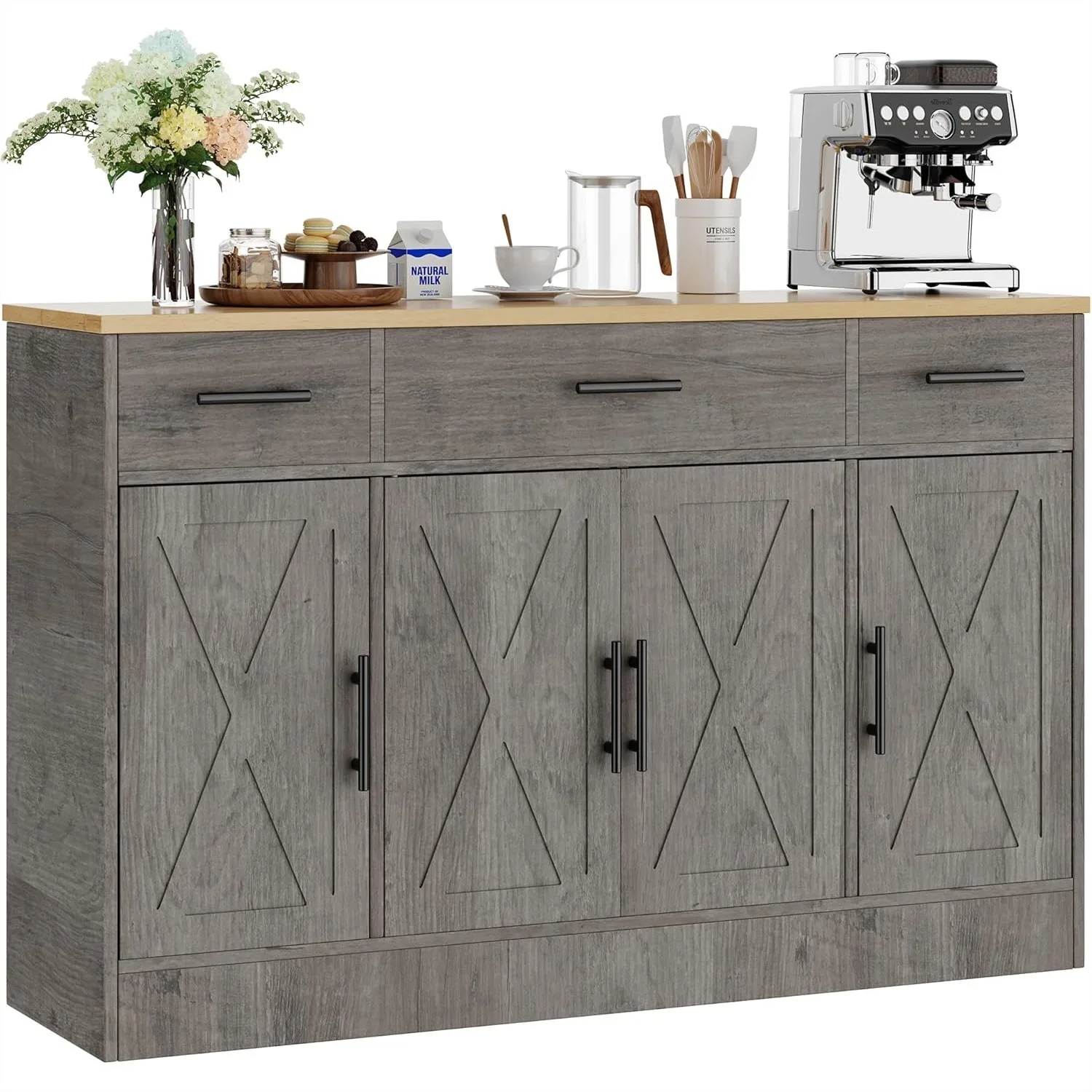 Large Buffet Cabinet with Storage, 53.4" Farmhouse Sideboard with 3 Drawers and 4 Doors, Adjustable Shelf for Kitchen Living
Large Buffet Cabinet with Storage, 53.4" Farmhouse Sideboard with 3 Drawers and 4 Doors, Adjustable Shelf for Kitchen Living