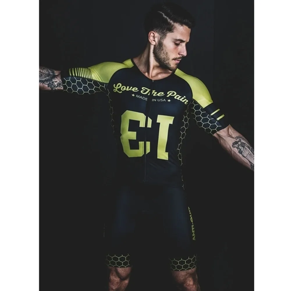 Мужской летний трикостюм Love The Pain для триатлона с коротким рукавом, одежда для соревнований по плаванию, велоспорту и бегу
Мужской летний трикостюм Love The Pain для триатлона с коротким рукавом, одежда для соревнований по плаванию, велоспорту и бегу