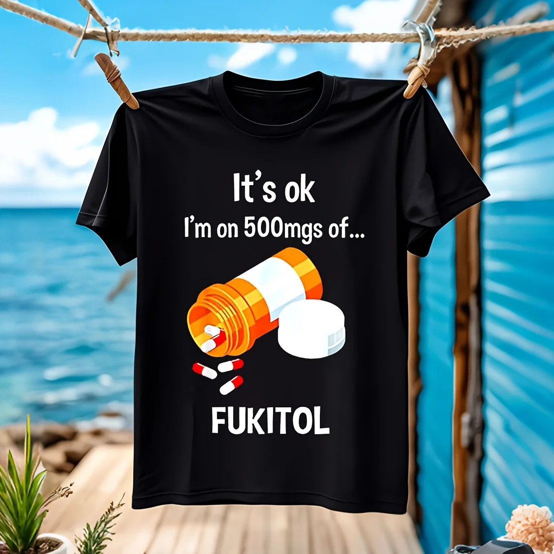 It's Okay I'm on 500mg Fukito, дизайн бутылки для таблеток, юмористическая мужская футболка из 100% хлопка, повседневная, дышащая, удобная, спортивная
It's Okay I'm on 500mg Fukito, дизайн бутылки для таблеток, юмористическая мужская футболка из 100% хлопка, повседневная, дышащая, удобная, спортивная