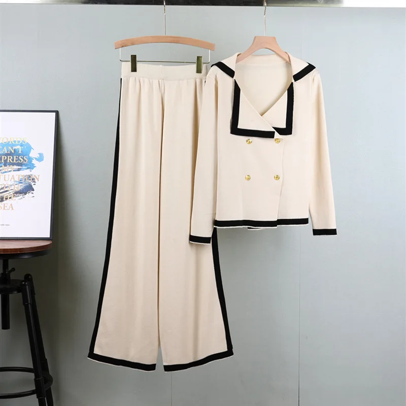 Women's Fashion Turn Down Collar Solid Set Knitted Double Breasted Ladies Sleepwear 2 Pcs with Pants Sweater Set for Female B677
Women's Fashion Turn Down Collar Solid Set Knitted Double Breasted Ladies Sleepwear 2 Pcs with Pants Sweater Set for Female B677