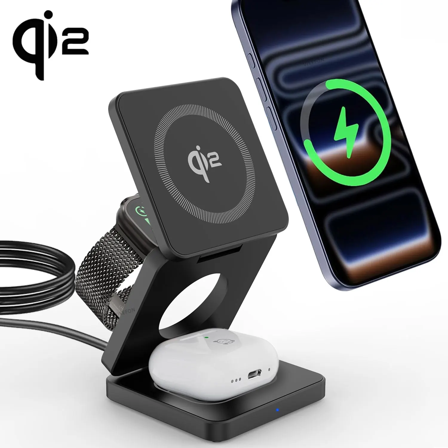 QI2 15W 3 IN 1 Magnetic Wireless Charger Stand For iPhone 17~12 Pro Max Apple Watch Airpods Pro 3 Foldable Fast Charging Station
QI2 15W 3 IN 1 Magnetic Wireless Charger Stand For iPhone 17~12 Pro Max Apple Watch Airpods Pro 3 Foldable Fast Charging Station