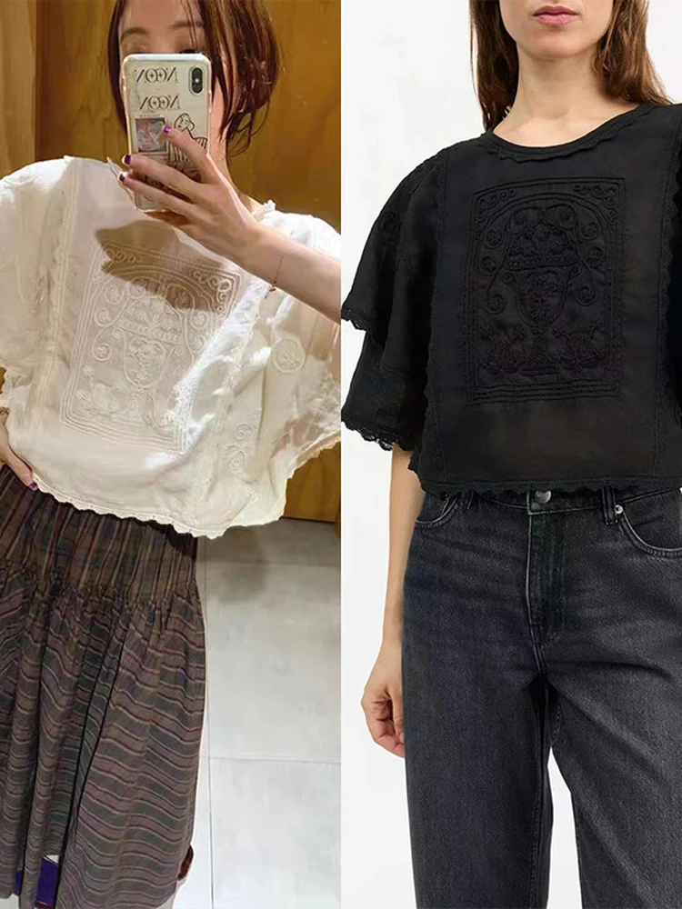 Spring Summer Short Lace Trim Embroidered Double Layer Sleeve Floral Print round Neck Ladies Shirt French Style Loose Fit Cot...
Spring Summer Short Lace Trim Embroidered Double Layer Sleeve Floral Print round Neck Ladies Shirt French Style Loose Fit Cot...