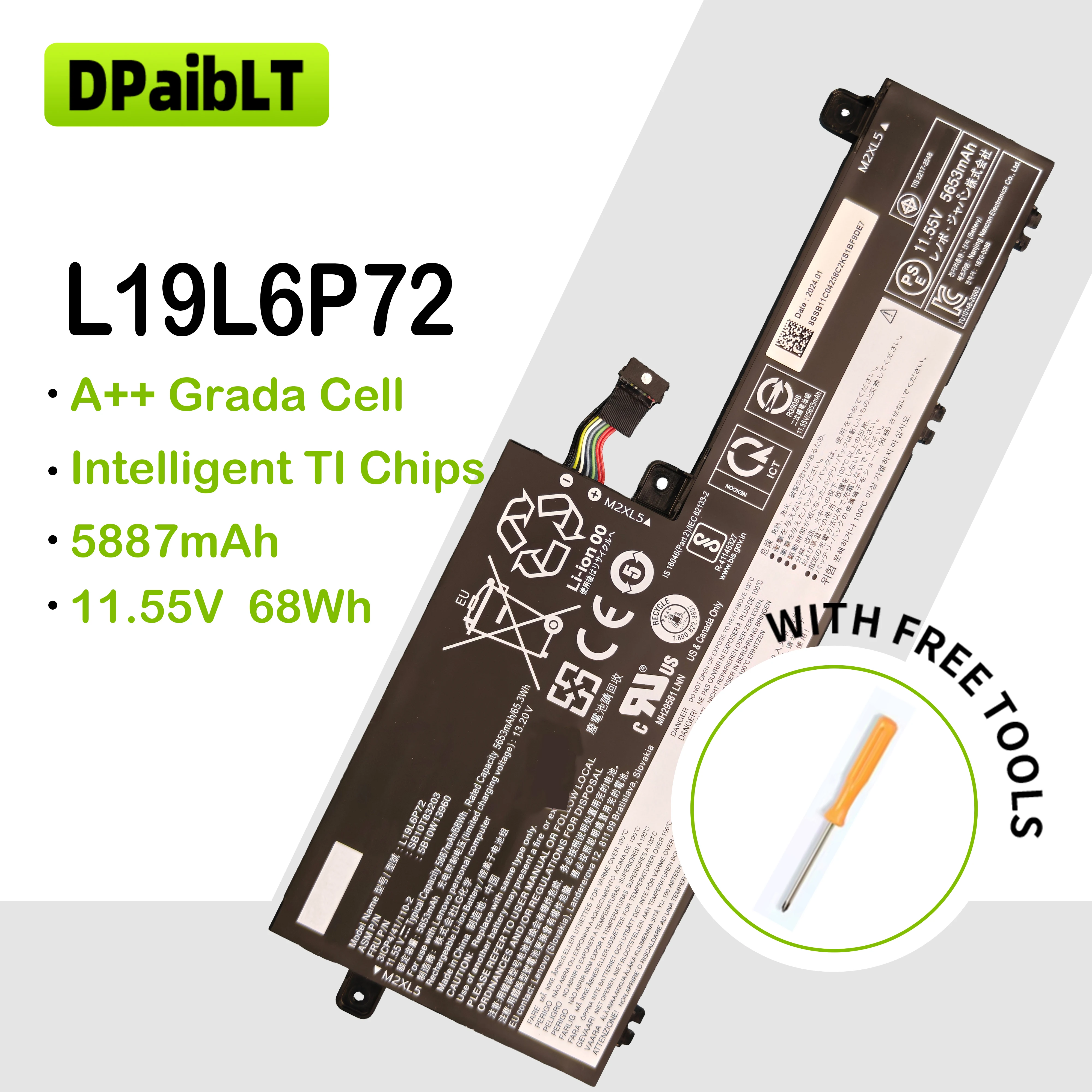 DPaibLT 65Wh L19L6P72 LAPTOP BATTERY FOR Lenovo ThinkPad T15P Gen 1 / T15P Gen 2 / T15P Gen 3 / ThinkPad P15V Gen 1 / P15V Gen 2
DPaibLT 65Wh L19L6P72 LAPTOP BATTERY FOR Lenovo ThinkPad T15P Gen 1 / T15P Gen 2 / T15P Gen 3 / ThinkPad P15V Gen 1 / P15V Gen 2