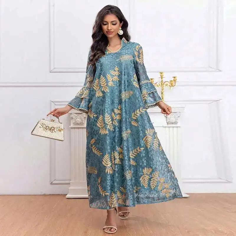 Ky803-ls Elegant Temperament Women's Dress Loose Waist Flared Sleeve Robe Robe Abaya Ramadan Dubai Luxury Islam Elegant
Ky803-ls Elegant Temperament Women's Dress Loose Waist Flared Sleeve Robe Robe Abaya Ramadan Dubai Luxury Islam Elegant