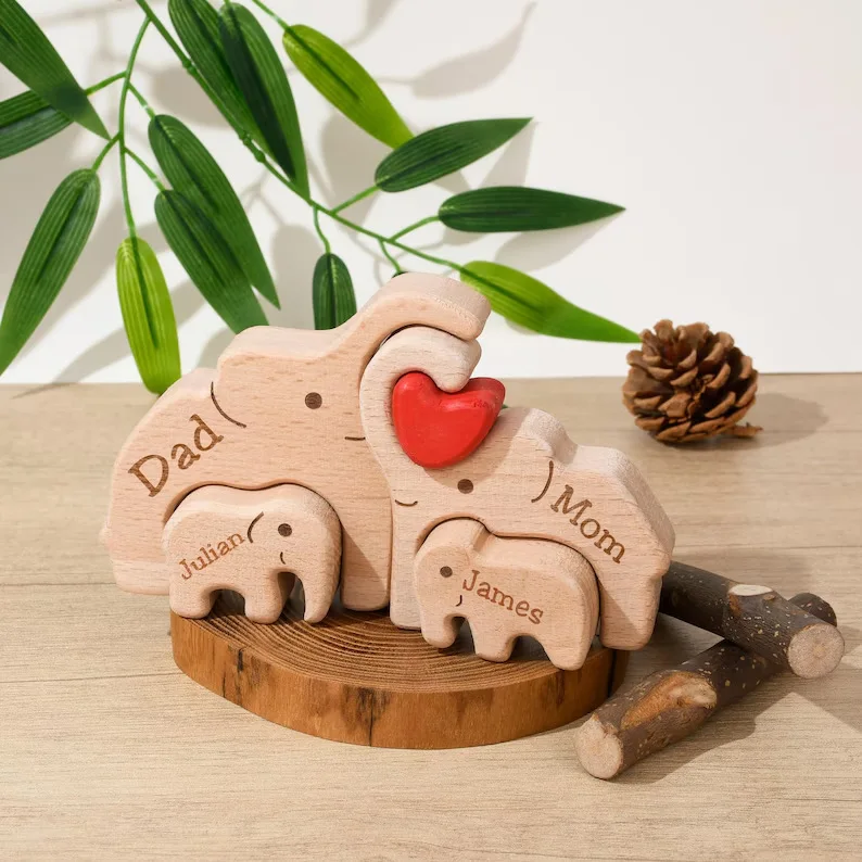 Custom Engraved Name Wooden Elephant Family Puzzle Handicraft Home Decor Ornament Festival Birthday Gift
Custom Engraved Name Wooden Elephant Family Puzzle Handicraft Home Decor Ornament Festival Birthday Gift