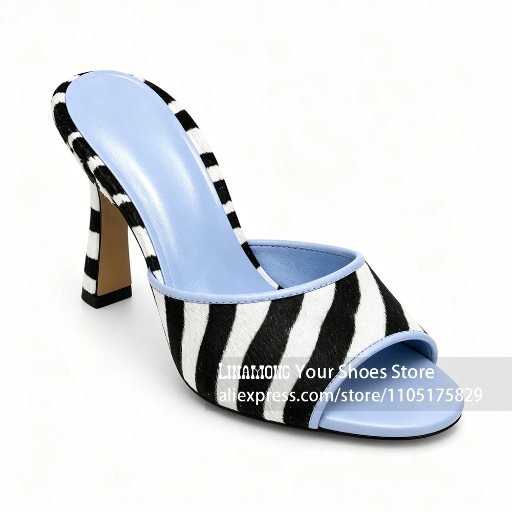 Leopard Print Pony Hair Mules Black and White Zebra Horsehair Slippers Sexy Peep Toe Stilettos Vintage Style Summer High Heels
Leopard Print Pony Hair Mules Black and White Zebra Horsehair Slippers Sexy Peep Toe Stilettos Vintage Style Summer High Heels