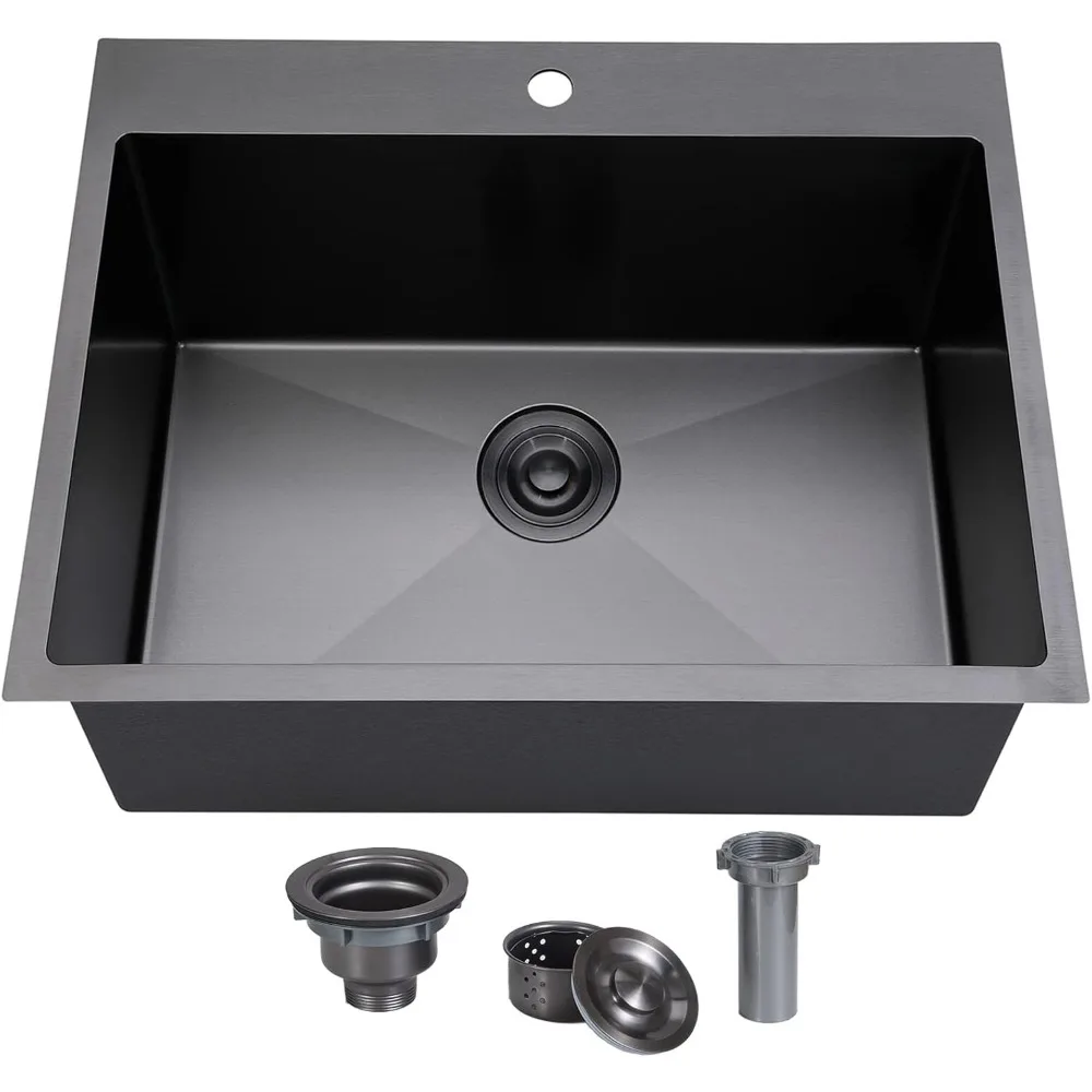 25x22 Inch Black Drop In Single Bowl Deep Stainless Steel Kitchen Sink
25x22 Inch Black Drop In Single Bowl Deep Stainless Steel Kitchen Sink