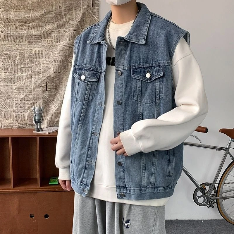 Trendy Loose Denim Jacket for Men Spring Streetwear Hong Kong Design | Edgy Utility Vest Jacket Set
Trendy Loose Denim Jacket for Men Spring Streetwear Hong Kong Design | Edgy Utility Vest Jacket Set
