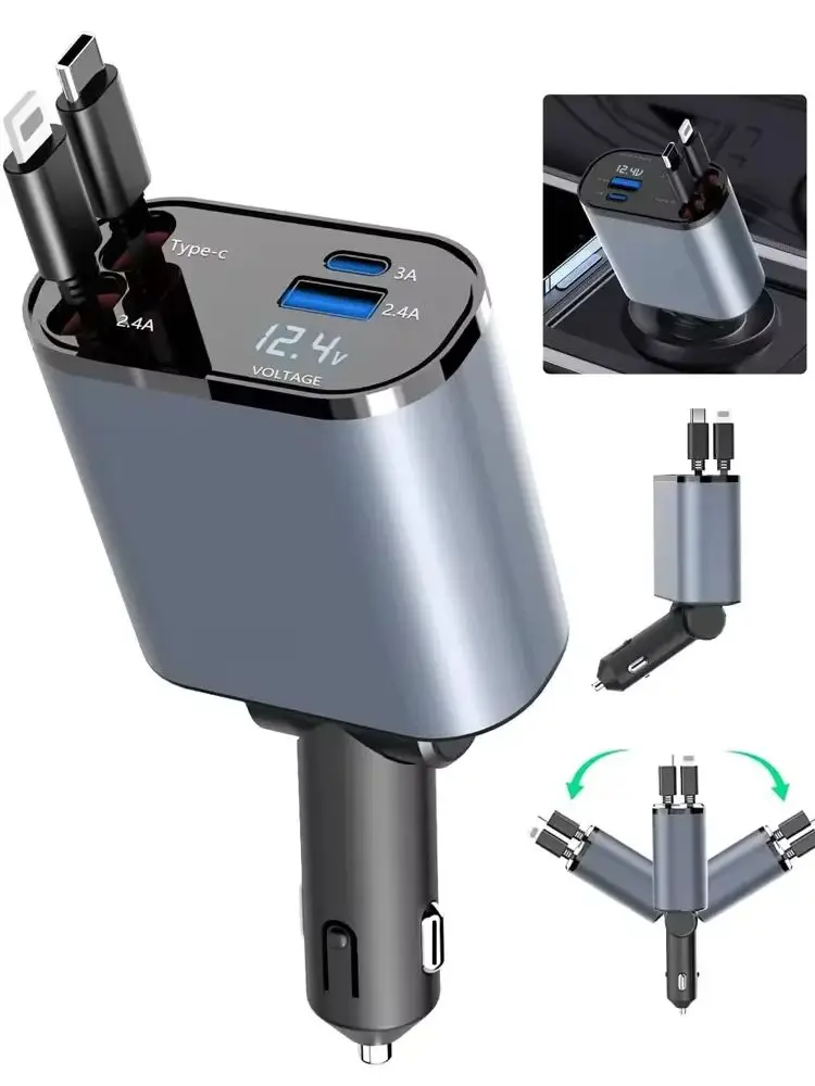 New Arrival 100w 4 IN 1 Retractable Car Charger USB Type C Cable For IPhone Samsung Fast Charge Cord Cigarette Lighter Adapter
New Arrival 100w 4 IN 1 Retractable Car Charger USB Type C Cable For IPhone Samsung Fast Charge Cord Cigarette Lighter Adapter