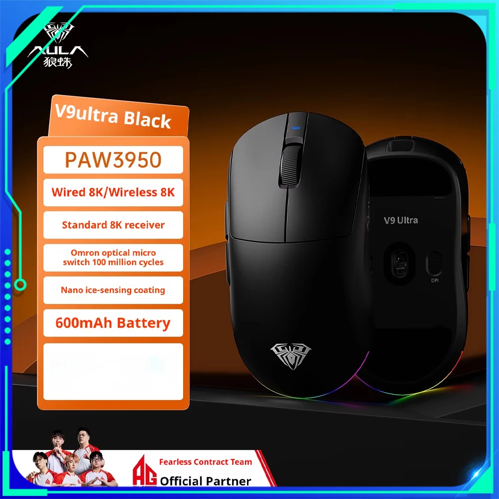 AULA V9 Pro Mouse 3 Mode Wireless Paw3950 Paw3395 8000Hz Esports Gaming Mice Lightweight Mouse PC Accessories For FPS Gamer
AULA V9 Pro Mouse 3 Mode Wireless Paw3950 Paw3395 8000Hz Esports Gaming Mice Lightweight Mouse PC Accessories For FPS Gamer