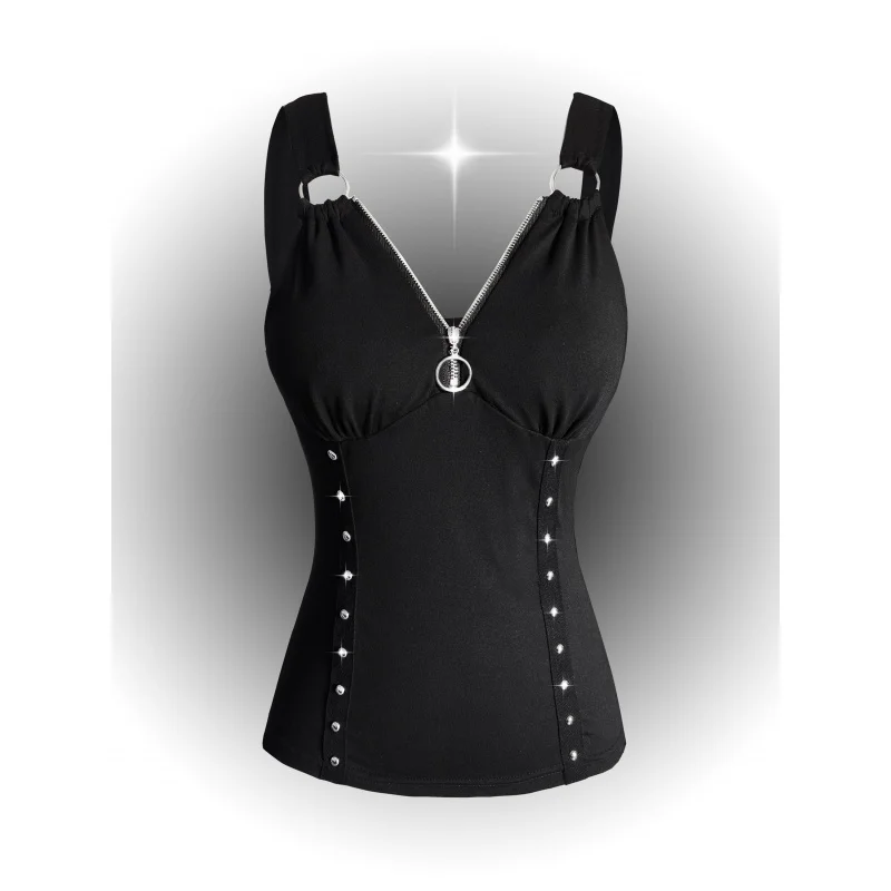 Gothic-style Women's Zip-up Slim-fit Vest Top with Metal Stud Decoration, Rock Fashion
Gothic-style Women's Zip-up Slim-fit Vest Top with Metal Stud Decoration, Rock Fashion