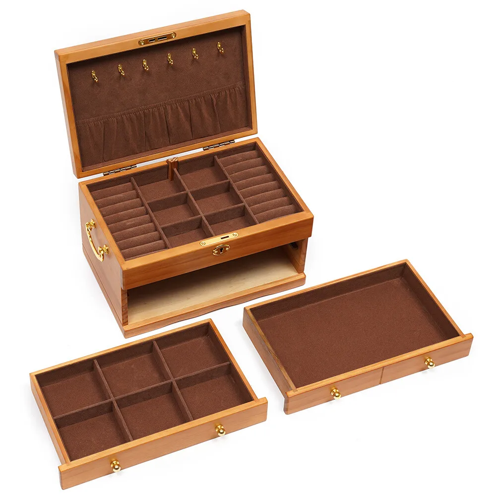 29*19*17cm 3-tier Desktop Storage Box Vintage Large Capacity Wooden Jewelry Box for Rings Earrings Necklaces Bracelets
29*19*17cm 3-tier Desktop Storage Box Vintage Large Capacity Wooden Jewelry Box for Rings Earrings Necklaces Bracelets