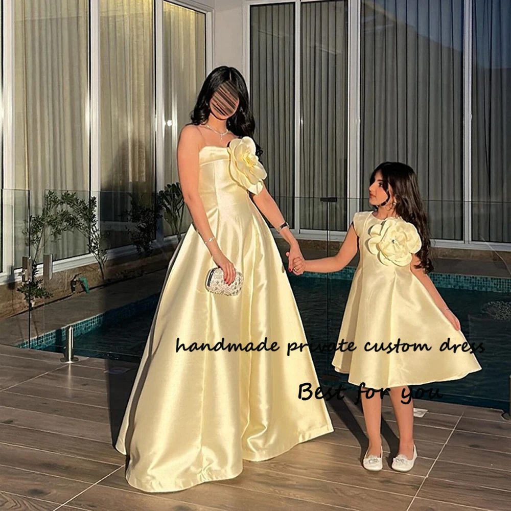 Yellow Satin Evening Dresses for Women A Line Strapless Prom Party Dress with Flower Long Arabian Dubai Formal Evening Gowns
Yellow Satin Evening Dresses for Women A Line Strapless Prom Party Dress with Flower Long Arabian Dubai Formal Evening Gowns