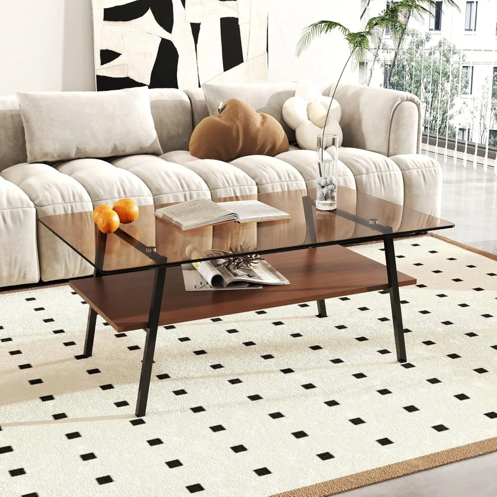 Coffee Table for Living Room, Mid Century 2 Tier Coffee Table, Center Table with Brown Tempered Glass Top & Walnut Brown S
Coffee Table for Living Room, Mid Century 2 Tier Coffee Table, Center Table with Brown Tempered Glass Top & Walnut Brown S