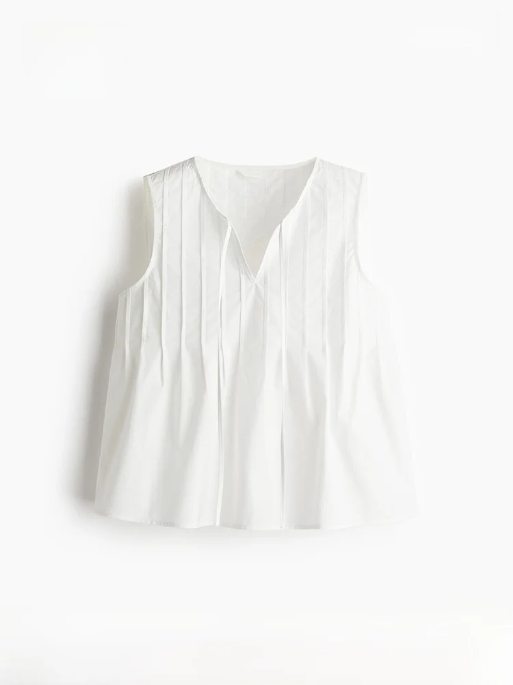H&M Women's Cotton Shirt Summer Sleeveless Pleated Commute Short Sleeve Top V-neck Regular Length Casual Style
H&M Women's Cotton Shirt Summer Sleeveless Pleated Commute Short Sleeve Top V-neck Regular Length Casual Style