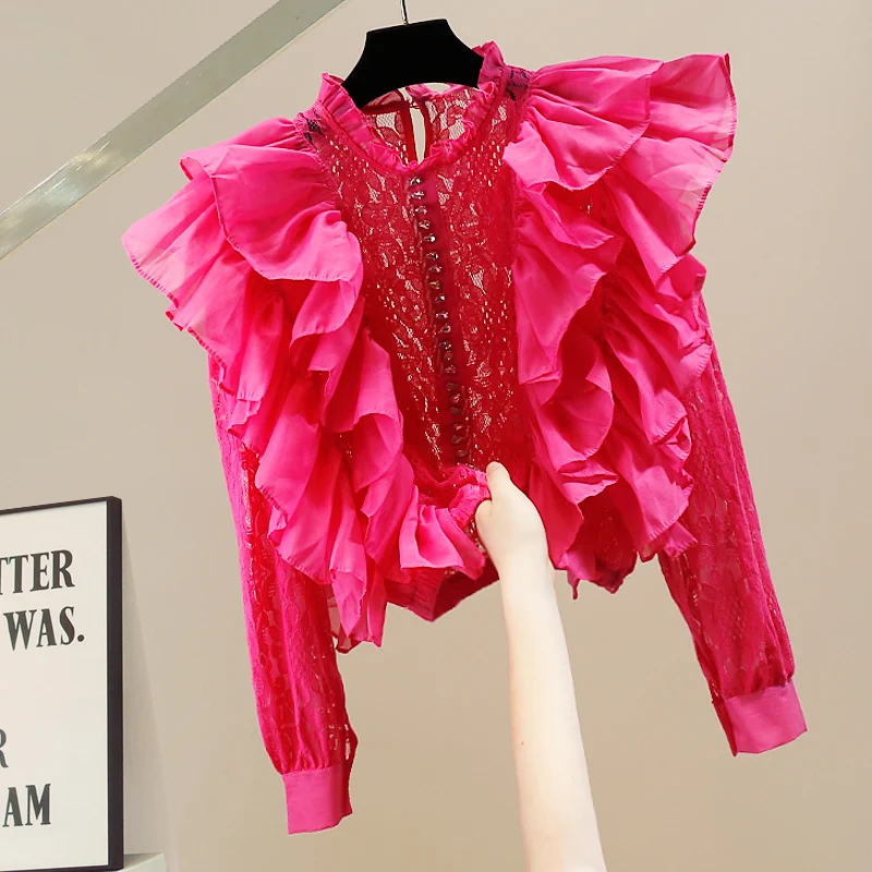 Faionable Heavy Embellied Lace Patchwork Waist-Cinching Elastic Stand Collar irt Design Sensation Women's Top
Faionable Heavy Embellied Lace Patchwork Waist-Cinching Elastic Stand Collar irt Design Sensation Women's Top