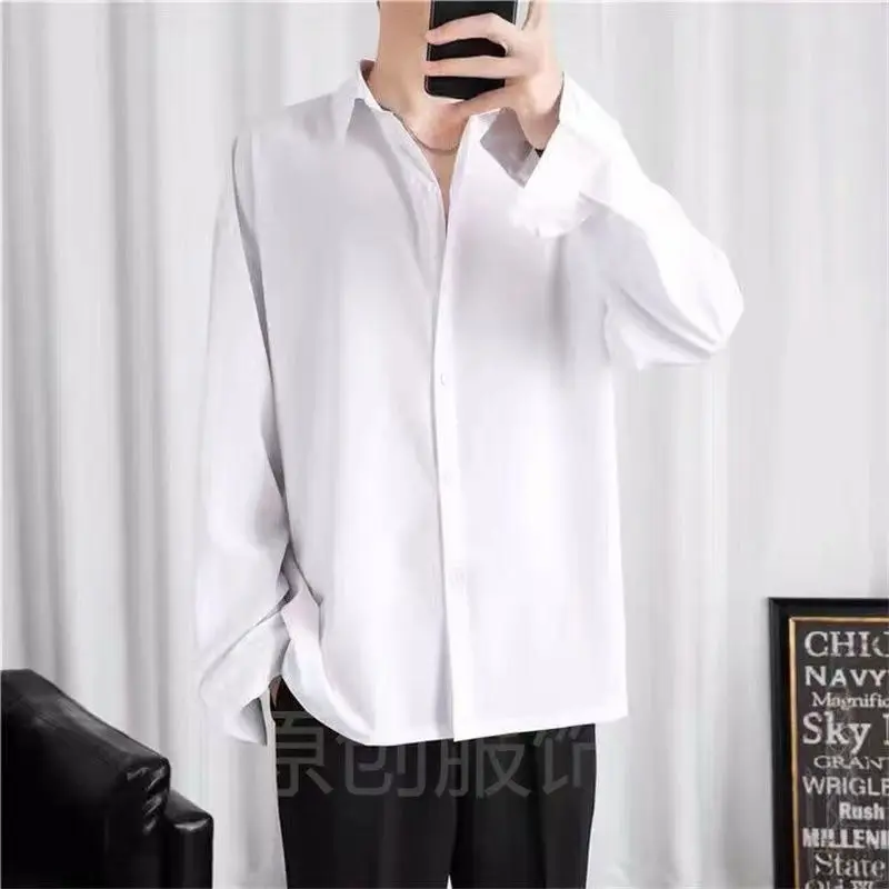 Spring Autumn Ice Silk Thin Style Hong Kong Style Hooligan Handsome Men's Clothing Drape Long Sleeved Loose Solid Color Shirts
Spring Autumn Ice Silk Thin Style Hong Kong Style Hooligan Handsome Men's Clothing Drape Long Sleeved Loose Solid Color Shirts