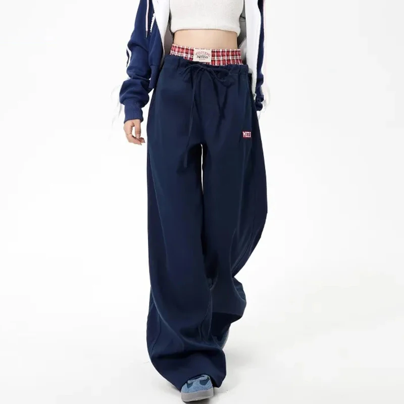 Patchwork Plaid Navy Blue Sweatpants Women Loose High Waist Fashion Casual Trousers Hip Hop Lace Up Jogger Sporty Wide Leg Pants
Patchwork Plaid Navy Blue Sweatpants Women Loose High Waist Fashion Casual Trousers Hip Hop Lace Up Jogger Sporty Wide Leg Pants