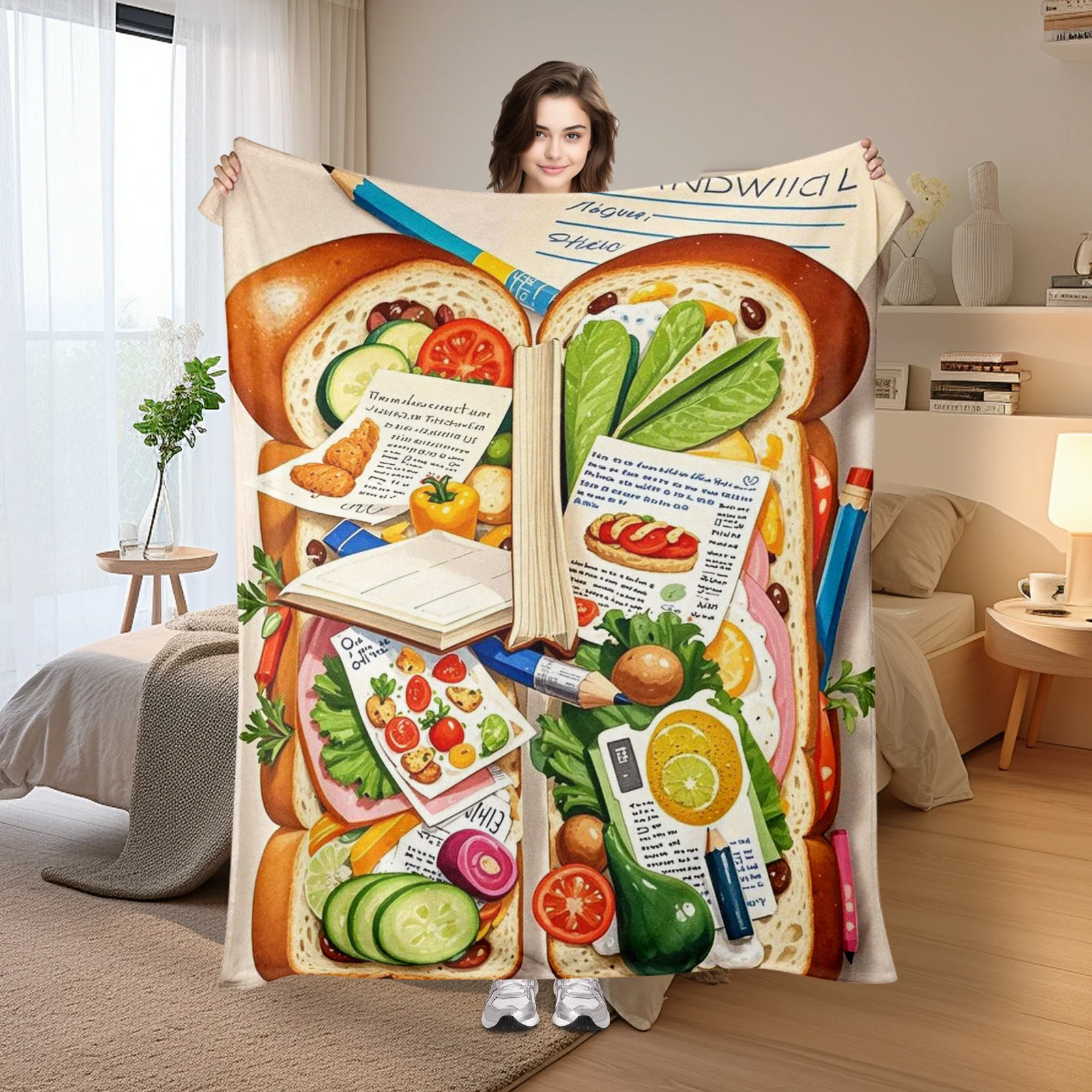 Sandwich Illustration With Pen And Vegetables On Light Yellow Background Cozy Blanket Unique Gift Idea Warm Throw Home Decor
Sandwich Illustration With Pen And Vegetables On Light Yellow Background Cozy Blanket Unique Gift Idea Warm Throw Home Decor