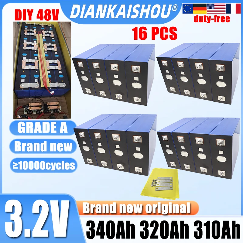 16PCS New 3.2v 320ah 310ah 340ah 280ah 202ah LiFePO4 battery Lithium iron phosphate battery for 8S 24V Golf Cart Yacht RV solar
16PCS New 3.2v 320ah 310ah 340ah 280ah 202ah LiFePO4 battery Lithium iron phosphate battery for 8S 24V Golf Cart Yacht RV solar
