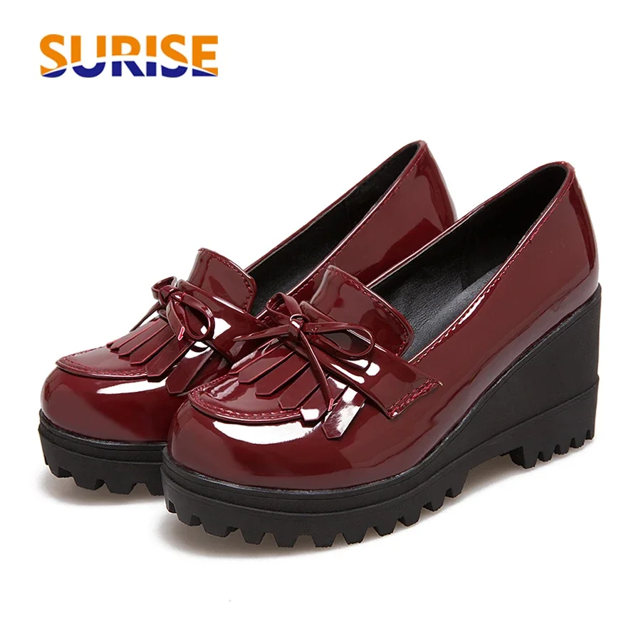British Women Pumps Red Black Patent Leather Round Toe Bowtie Casual Office Lady High Heels Wedge Platform Tassel Loafer Size 43
British Women Pumps Red Black Patent Leather Round Toe Bowtie Casual Office Lady High Heels Wedge Platform Tassel Loafer Size 43