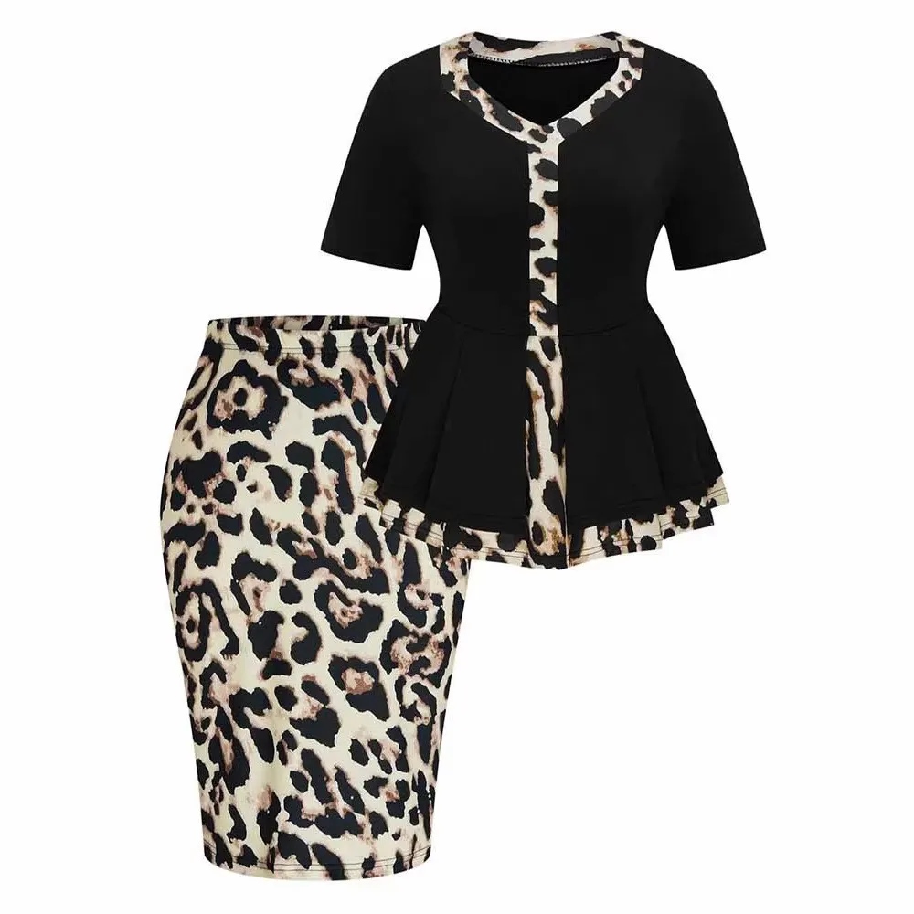Women Dress Capri Midi Printed Dresses Peplum Top Pencil V Neck Skirt Set Leopard Print Knee Length Brown Two Piece Dress
Women Dress Capri Midi Printed Dresses Peplum Top Pencil V Neck Skirt Set Leopard Print Knee Length Brown Two Piece Dress