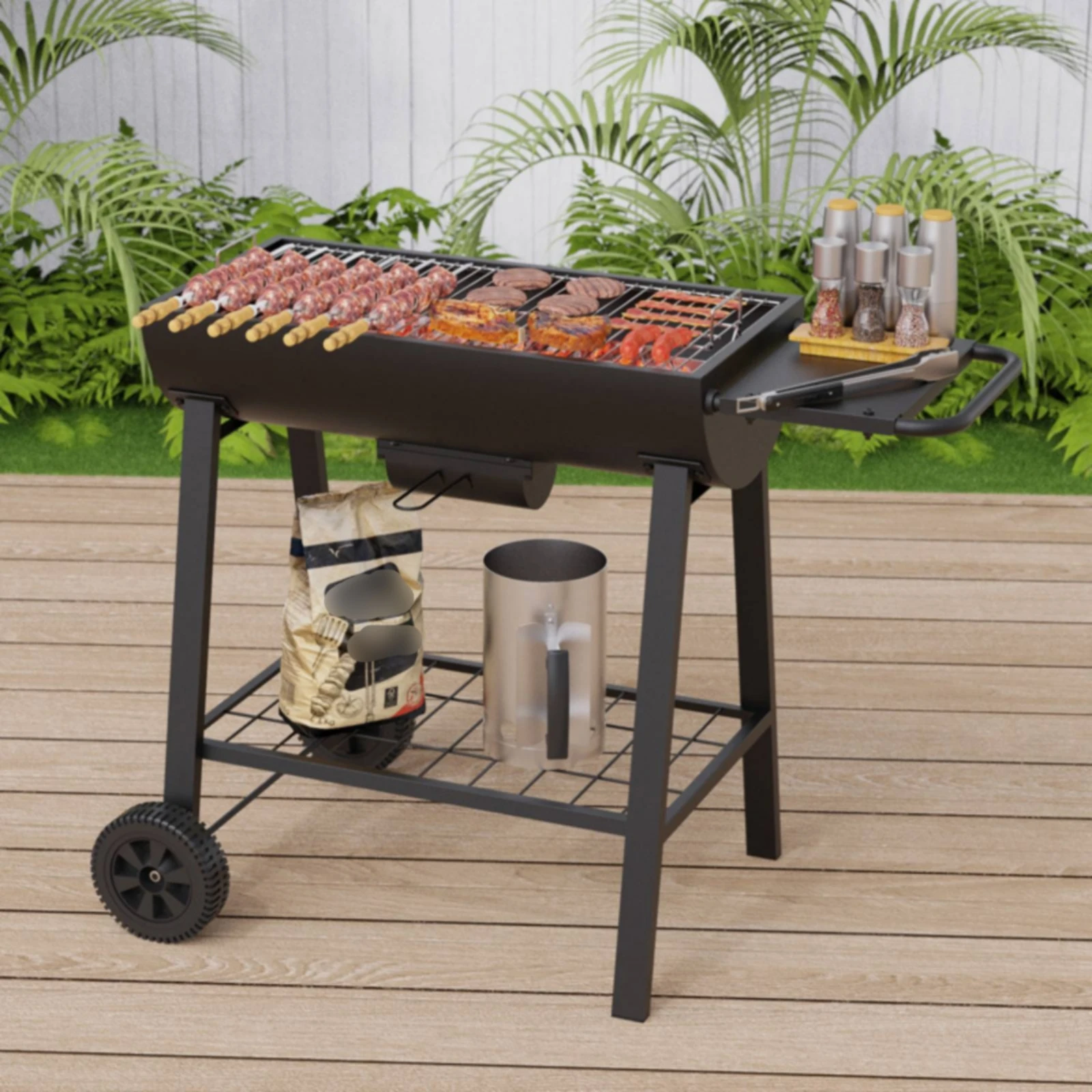 Rectangular Charcoal Barbecue Storage Rack Wheeled Charcoal Grill Barbecue Grill Black Metal Outdoor Cooking Equipment Portable
Rectangular Charcoal Barbecue Storage Rack Wheeled Charcoal Grill Barbecue Grill Black Metal Outdoor Cooking Equipment Portable