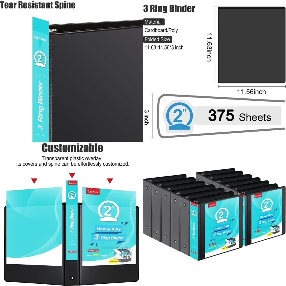 2 Inch Heavy Duty 3-Ring Binder, Holds 400 Sheets 8.5x11 Paper, Clear View Cover, PVC-Free, 2 Pockets, 12 Pack Black
2 Inch Heavy Duty 3-Ring Binder, Holds 400 Sheets 8.5x11 Paper, Clear View Cover, PVC-Free, 2 Pockets, 12 Pack Black