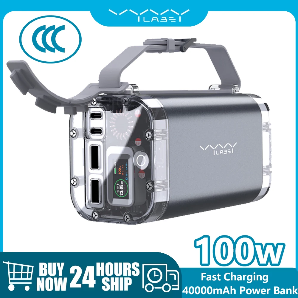 Vyvylabs 40000mAh Power Bank Digital Display lP67 Waterproof Powerbank 100w PD Fast Charging three Light Mode for Outdoor Travel 
Vyvylabs 40000mAh Power Bank Digital Display lP67 Waterproof Powerbank 100w PD Fast Charging three Light Mode for Outdoor Travel