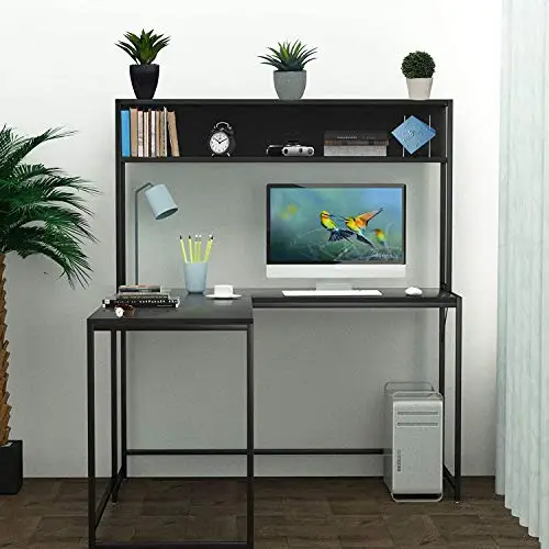 Black 55-Inch L-Shape Corner Desk Featuring Overhead Hutch, Integrated Shelves, And Compact Layout For Home Office, Study, Or
Black 55-Inch L-Shape Corner Desk Featuring Overhead Hutch, Integrated Shelves, And Compact Layout For Home Office, Study, Or