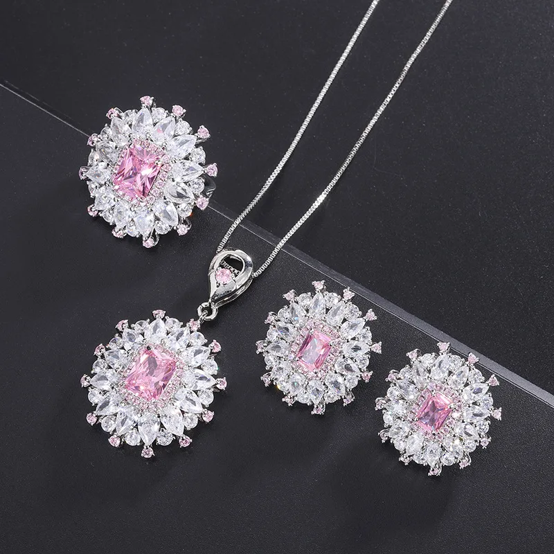 S925 Silver Needle European and American Jewelry Accessories Set Pink Diamond Earrings Necklace Wholesale Zircon Ring
S925 Silver Needle European and American Jewelry Accessories Set Pink Diamond Earrings Necklace Wholesale Zircon Ring