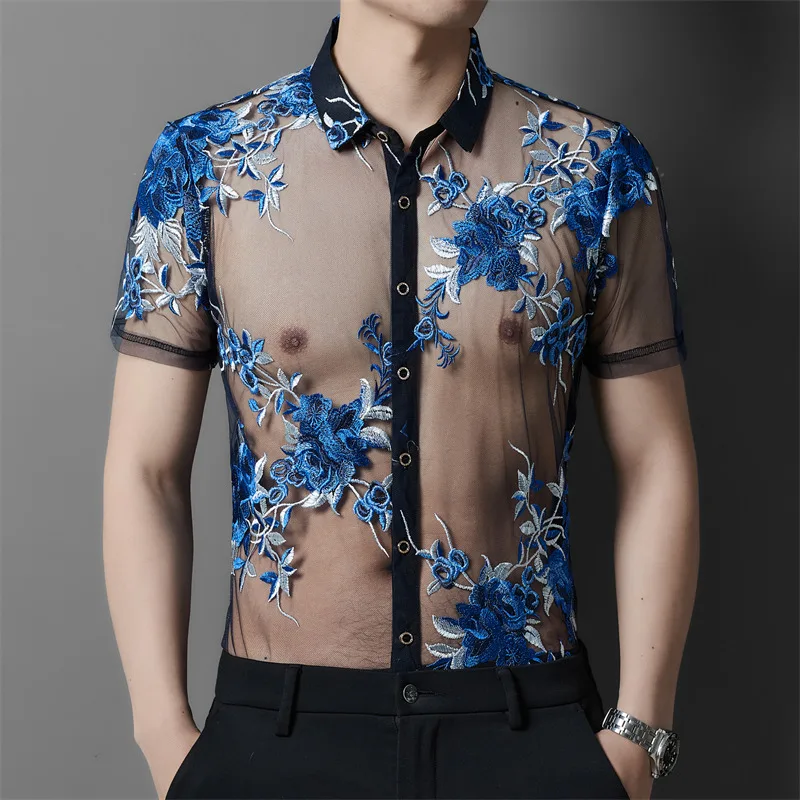Sexy Men Transparent Clothes Hollow Out Mesh Shirt Fashion Embroidery Floral See Through Tops Short Sleeve Night -Club Wear
Sexy Men Transparent Clothes Hollow Out Mesh Shirt Fashion Embroidery Floral See Through Tops Short Sleeve Night -Club Wear