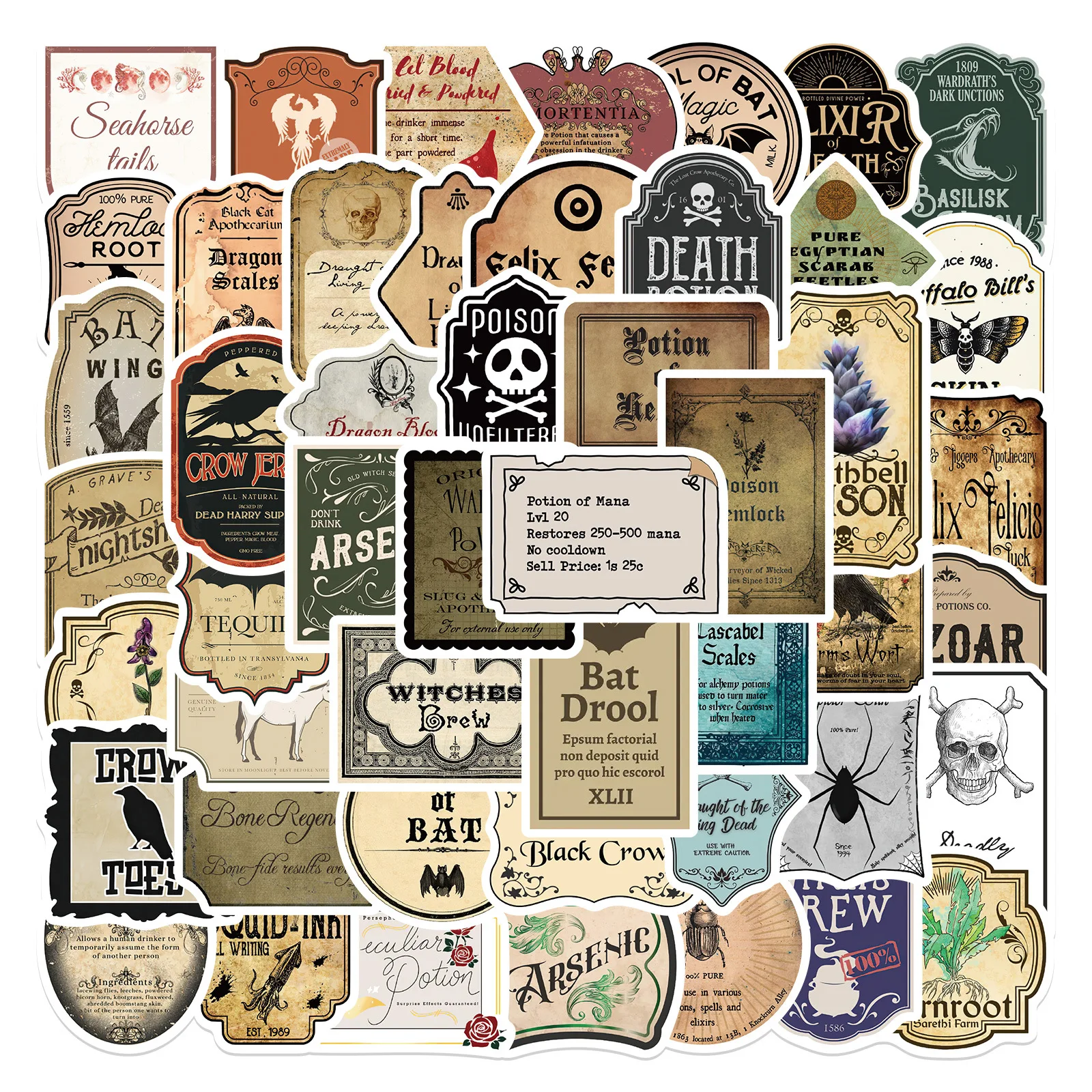 50PCS/Bag Potion Label Retro Gothic APothecary Stickers Skateboard Laptop Phone Helmet Car Sticker DIY Graffiti Cool Sticker
50PCS/Bag Potion Label Retro Gothic APothecary Stickers Skateboard Laptop Phone Helmet Car Sticker DIY Graffiti Cool Sticker