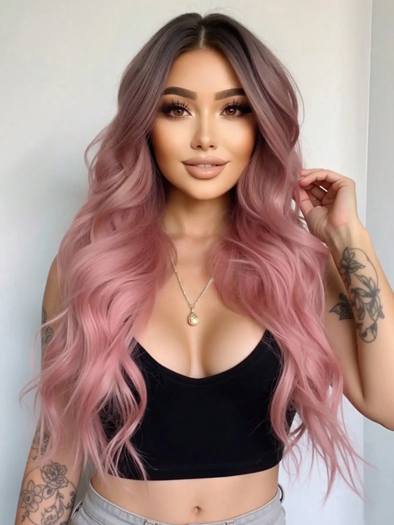 Stylish Brown Gradient Pink Long Curly Hair, 26-Inch Mid-Roll Synthetic Woven Wig Women's Wig Vacation Travel Family Party Role
Stylish Brown Gradient Pink Long Curly Hair, 26-Inch Mid-Roll Synthetic Woven Wig Women's Wig Vacation Travel Family Party Role
