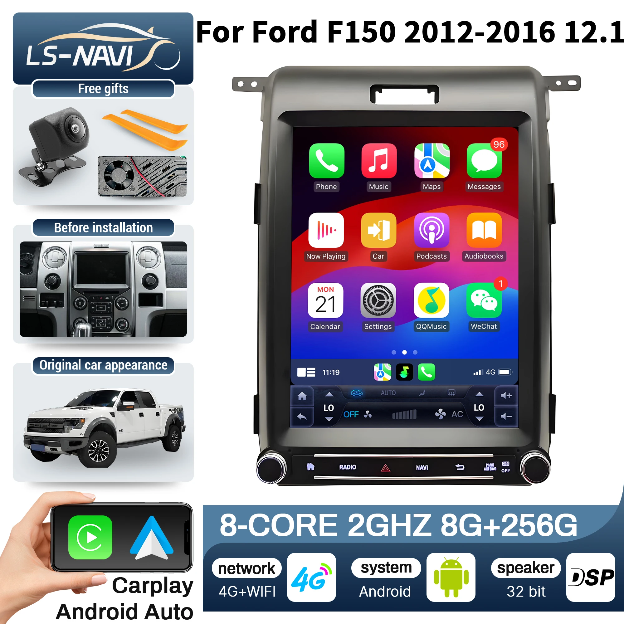 12.1 Inch CarPlay Radio for Ford F150 2012-2016 Wireless Bluetooth 4G GPS Android Touch Screen Stereo Head Unit
12.1 Inch CarPlay Radio for Ford F150 2012-2016 Wireless Bluetooth 4G GPS Android Touch Screen Stereo Head Unit