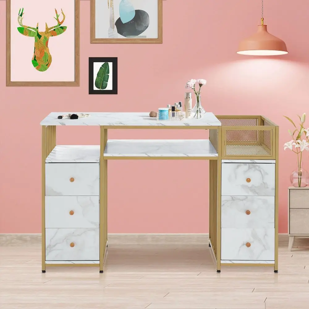 Marbling Texture Nail Acetone Resistant Desk, Manicure Table with Metal Frame, Nail Salon Station Beauty Storage Organizer 2425
Marbling Texture Nail Acetone Resistant Desk, Manicure Table with Metal Frame, Nail Salon Station Beauty Storage Organizer 2425