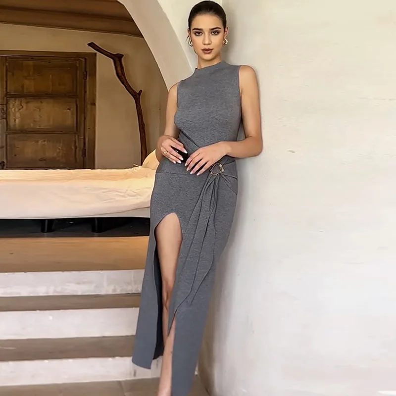 Apprabant Casual Basics Fashionable Dress Metal Buckle Asymmetrical Sexy High Split Sleeveless Bandage Pleated Bag Hip Dresses
Apprabant Casual Basics Fashionable Dress Metal Buckle Asymmetrical Sexy High Split Sleeveless Bandage Pleated Bag Hip Dresses