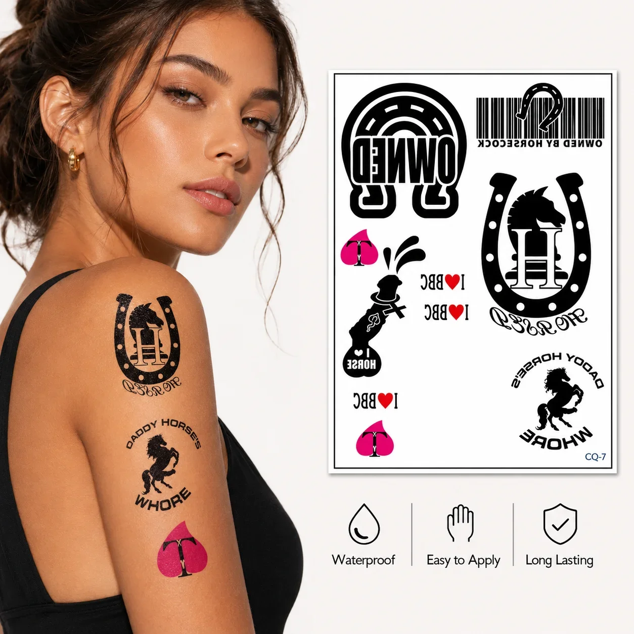 Horseshoe Temporary Tattoo Sticker, Waterproof Horse Barcode Letter Body Art for Women, Fake Arm Shoulder Tattoo
Horseshoe Temporary Tattoo Sticker, Waterproof Horse Barcode Letter Body Art for Women, Fake Arm Shoulder Tattoo