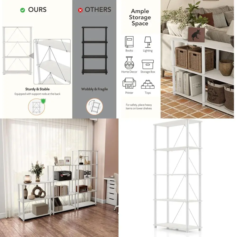 5-Tier Wide Shelving Unit for Home Storage, Display Collectibles, Easy Assembly, Suitable for Living Room, Bedroom, Office, Whit
5-Tier Wide Shelving Unit for Home Storage, Display Collectibles, Easy Assembly, Suitable for Living Room, Bedroom, Office, Whit
