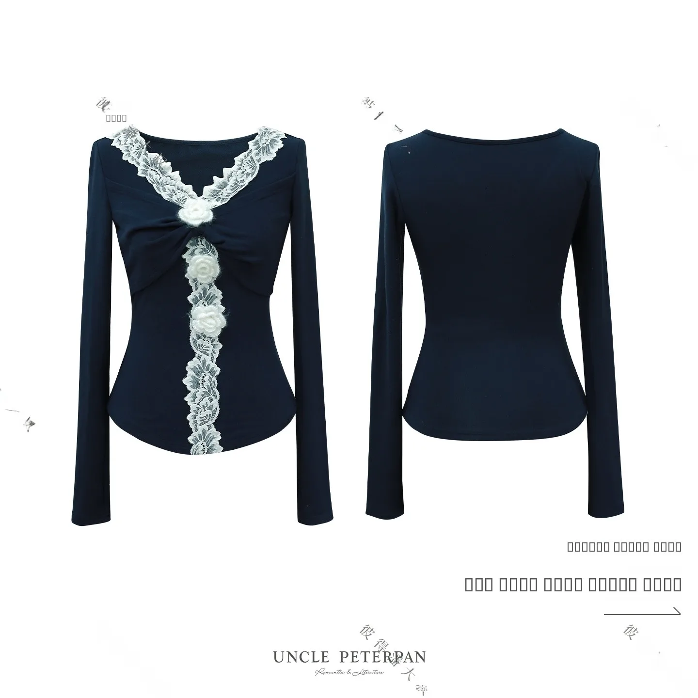 Comfortable V-ne Lace Trim 3D Handmade Flower Slim Fit Top by Uncle Peter Pan Starry Wanderer French Sle Ladies T-irt
Comfortable V-ne Lace Trim 3D Handmade Flower Slim Fit Top by Uncle Peter Pan Starry Wanderer French Sle Ladies T-irt