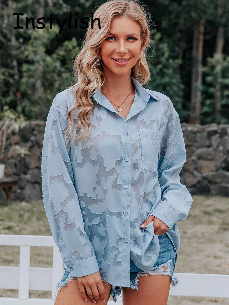Elegant Long Sleeve Lapel Lace Blouse Office Lady Spring Summer Hollow Out Jacquard Loose Shirt Oversized Tops Luxury Chic Tunic
Elegant Long Sleeve Lapel Lace Blouse Office Lady Spring Summer Hollow Out Jacquard Loose Shirt Oversized Tops Luxury Chic Tunic